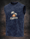 Acid washed Sleeveless printed tshirt